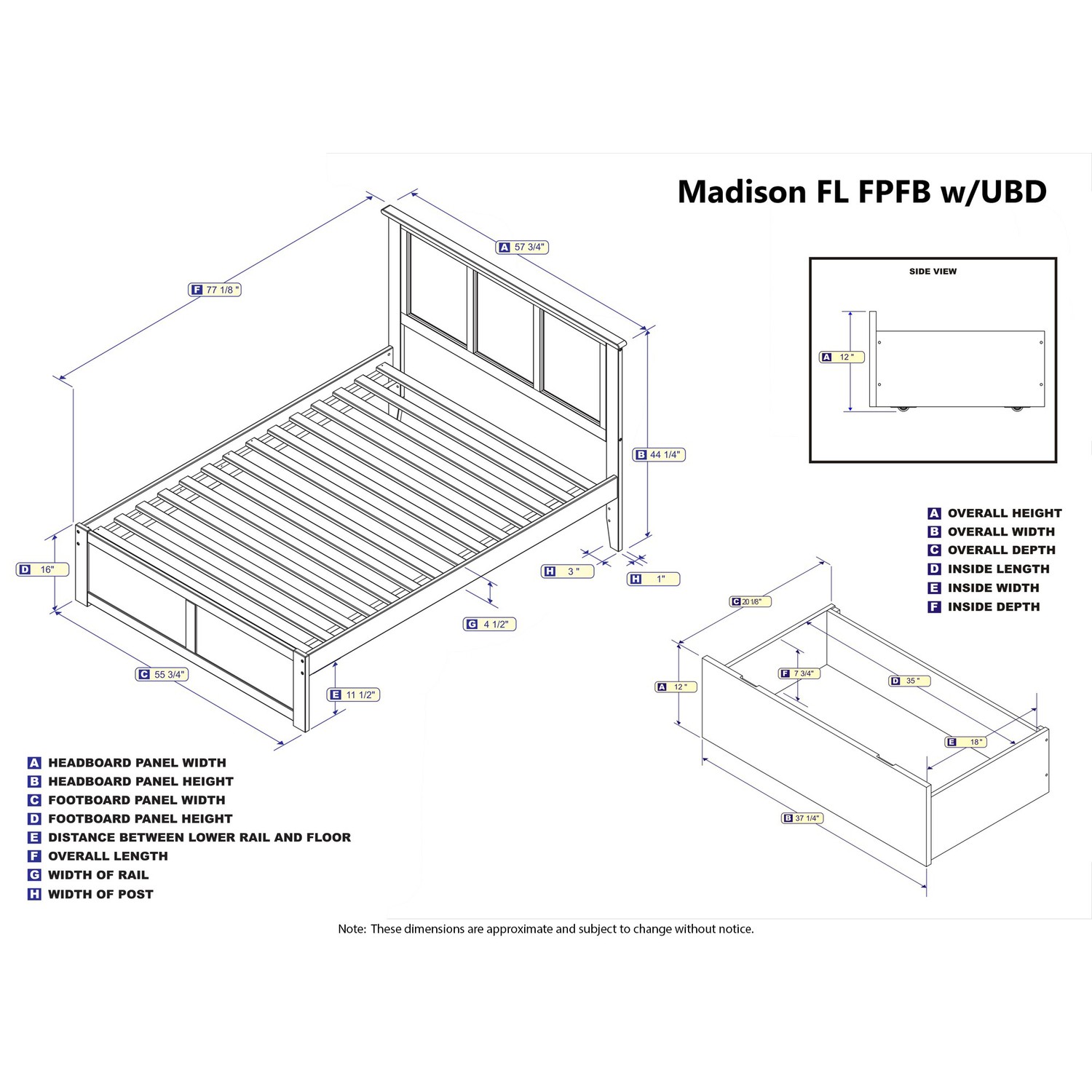 Atlantic Furniture Madison Full Bed W/ Flat Panel Footboard & 2 Urban Bed Drawer