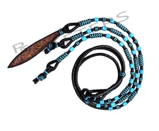Black Rope Turquoise Knots Raw Hide Leather Horse Tack Show Romal Romel Reins