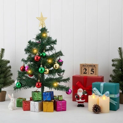 HOMEGARDENHARMONY 50cm Pre-lit MXmas Tabletop Artificial Small Mini Christmas Tree Home Xmas Decor
