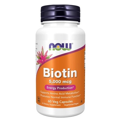 NOW FOODS Biotin 5 000 mcg 60 Veg Capsules, Clearance for Dented Conditon