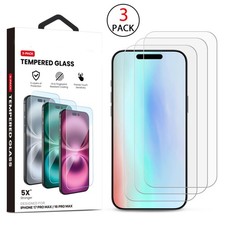 Crystal Clear Screen Protector 3-Pack   Oleophobic Coating for iPhone 16/17 Pro