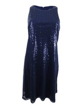 MSK Women's Sequined Shift Dress (8, Navy)