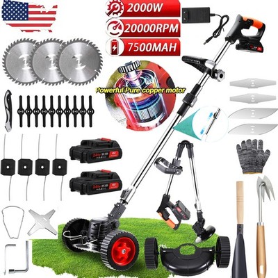 Electric Cordless Grass String Trimmer Lawn Edger Weed Wacker Cutter + 2 Battery