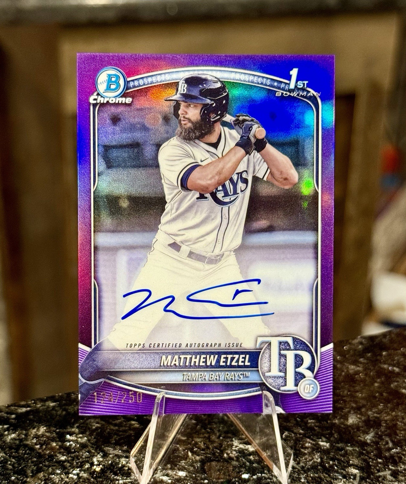 2025 Bowman Chrome 1st Matthew Etzel #/250 PURPLE AUTO #CPA-ME Tampa Bay Rays