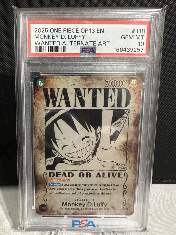 Monkey D. Luffy OP13-118 AA WANTED Secret Rare Foil EN PSA 10