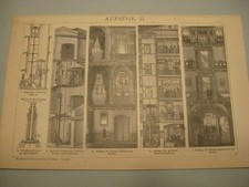 Windy, skrzynia biegów, Otis i inne 2 oryginalne tablice z 1893 roku - Oryginalne litografie