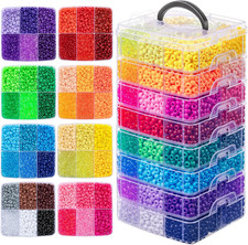 10000PCS Pony Beads Bulk, 48 Colors 6X9Mm Kandi Beads for Bracelet Making Rave K