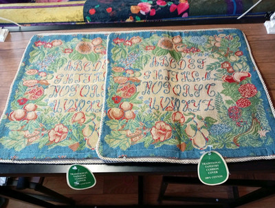 Vintage traditionelle Gobelin Kissenbezüge Alphabet Muster 15'' bestickt 