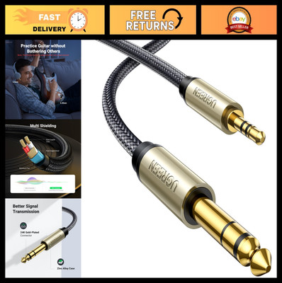 3.5mm to 6.35mm Stereo Audio Cable - 6.6FT Nylon Braided Male Cord for Guitar, L