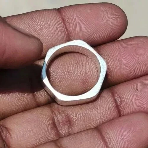 Screw Nut Ring Solid 925 Sterling Silver Band Nut Ring Men's Ring Gift For Woman - Image 4 of 4