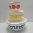 EUC Vintage Charm Inspired By Pyrex Polka Dot Bowl. Set Of 3 Mixing Bowls W/Lids