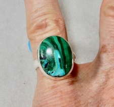 Azurite/Malachite Oval Ring 925 Sterling Silver Size 6.5 For Confidence