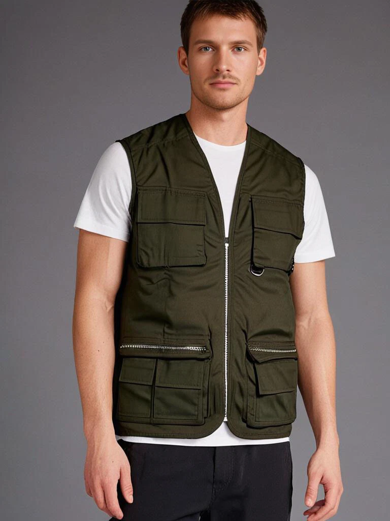 Mens Jacket Pocket Combat Utility Vest Khaki Large RRP £45 Boohoo Man Gilet