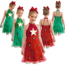 Girl Dress Sequins Leotard Ballet Dancewear Mesh Skirt Birthday Theme Carnival