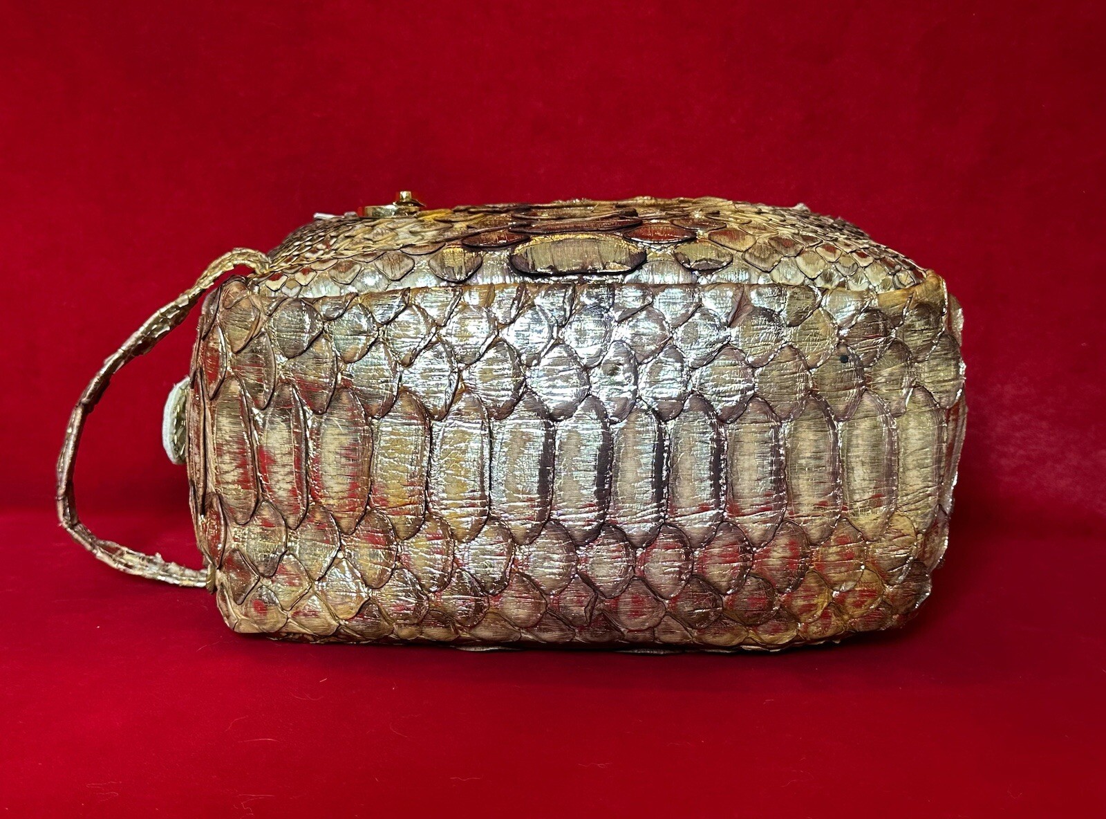 Rashedah Metallic Gold Python Medium Clutch Bag - image 3