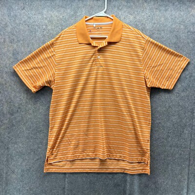 Adidas Polo Shirt Men Large Orange White Striped Clima Lite Polyester Golf
