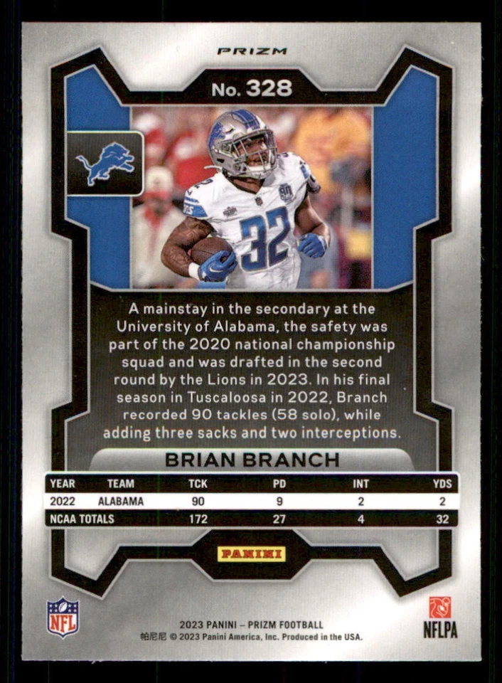 2023 Panini Prizm Prizms Green #328 Brian Branch - Image 2 of 2