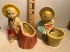 Vintage Shawnee Art Pottery #532 and #534 Fishing Stump Boy and Bonnet Girl
