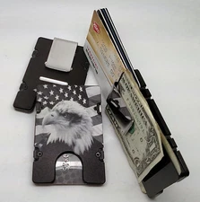 American Flag With Eagle, Aluminum Wallet/Credit Card Holder RFID Protection