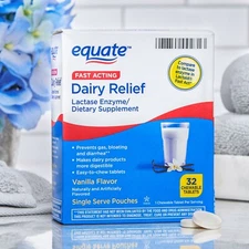 Equate Fast Acting Dairy Relief Lactase Enzyme Vanilla Chewable Tablets, 32 Ct..