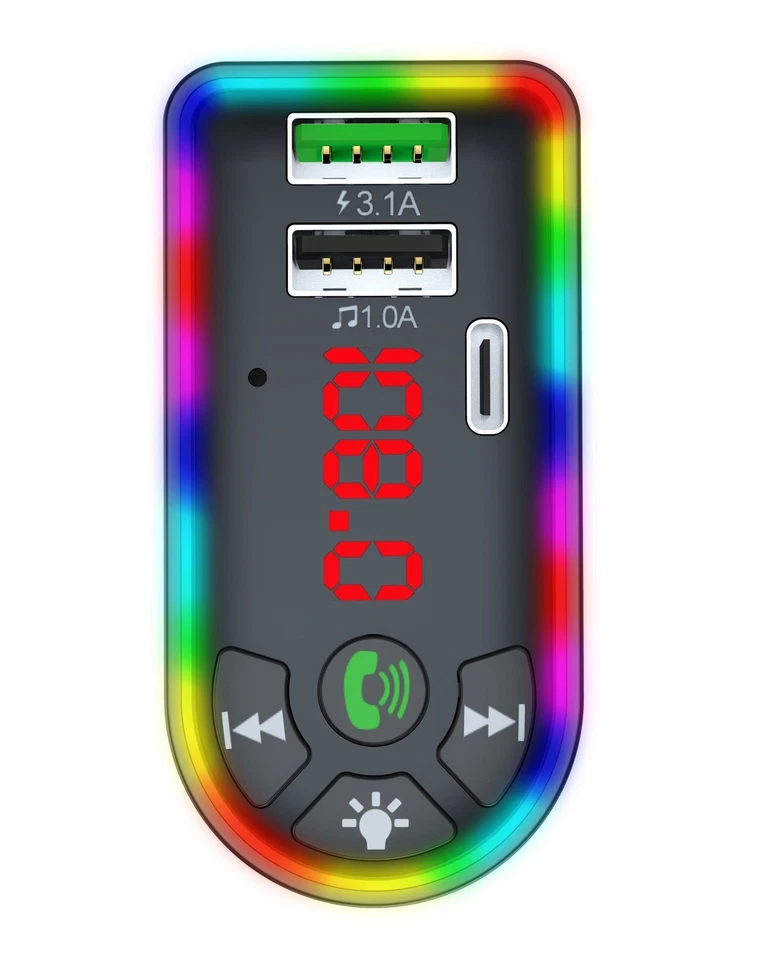 New Audiobox TR-20 Car Bluetooth FM Transmitter with Charging Ports & LED Lights - Image 2 of 4