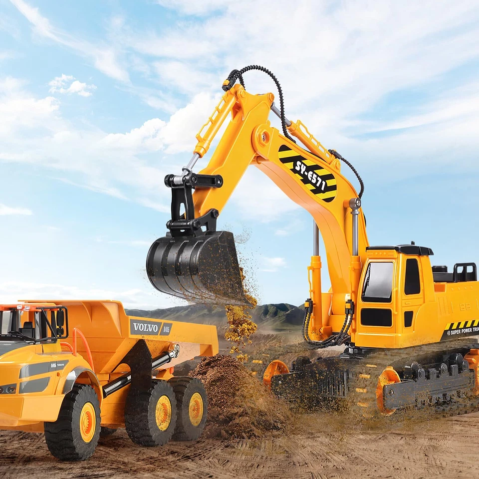 Remote Control Excavator Toy 2 Batteries RC Excavators Sandbox Digger Hydraulic - Image 4 of 4