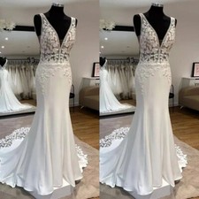 Sexy Mermaid Wedding Dresses Deep V-Neck Backless Lace 3D Floral Bridal Gowns
