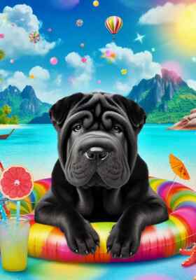 Shar Pei Black Summer Fun Flag