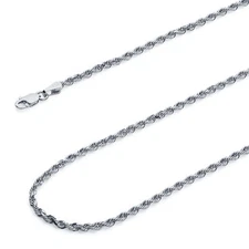 Wellingsale 14k White Gold Solid 2.5mm Solid Rope Chain Necklace