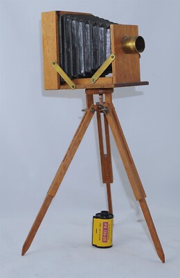Wooden Miniature of Antique View Camera on Tripod