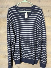 J. CREW Mens Navy striped Pullover Sweater, Size XL. New With Tags