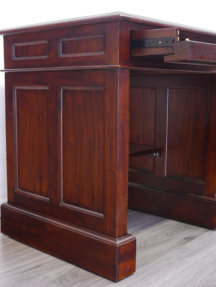 Schreibtisch Computertisch Büromöbel Holz massiv braunes Leder B: 120 cm (4539) - Bild 3 von 4