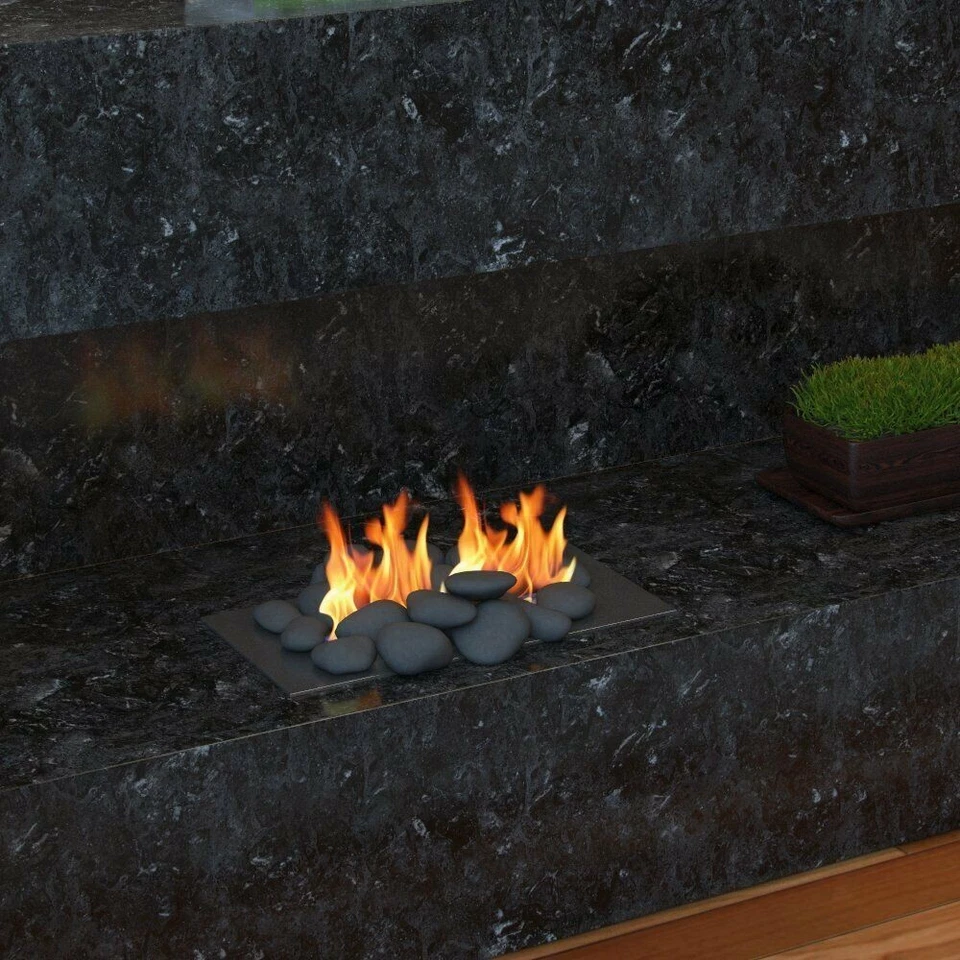 HM Juego de 24 Chimenea Eléctrica Fibra Cerámica Gas Etanol Chimenea Guijarro Negro Foto 3 de 4