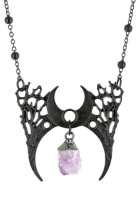 Gothic Halskette Restyle Kette Collier Mond Halbmond mit Stein schwarz