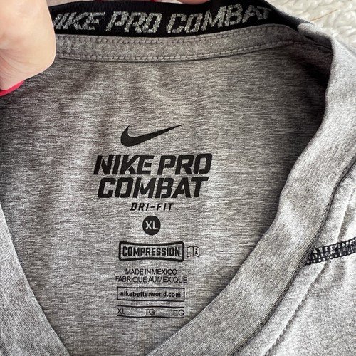 Nike Pro Combat Dri Fit Fitted Gray Long Sleeve Men's Activewear Shirt Sz XL - Picture 5 of 11