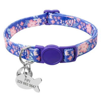 Personalized Breakaway Cat Collar with Custom Engraved Name ID Tag & Free Bell