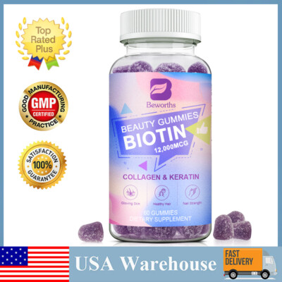 Biotin 12000 mcg Maximum Strength High Potency 60 Gummies Hair Skin and Nails