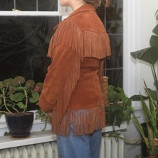 Suede Leather Jacket Brown Vintage 70s Button Up Fringe Jacket by Gary Gordon