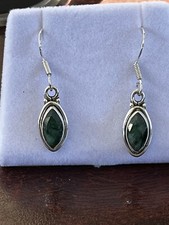 Sterling Silver Natural Emerald Dangle Earrings