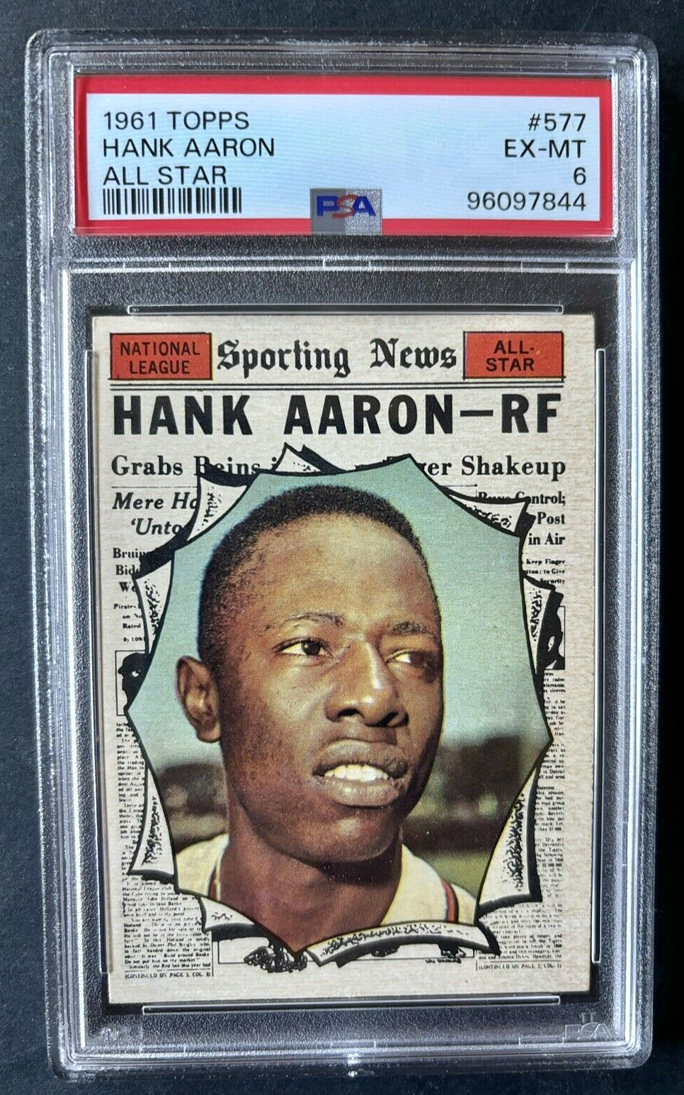 1961 Topps #577 Hank Aaron, Sporting News All-Star AS, PSA 6 EXMT, High Hi #