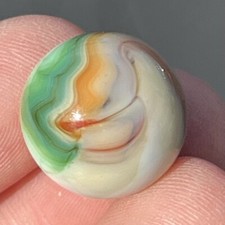 Vintage Akro Agate Peltier Christensen Glass Swirl Marble .6 Orange Green