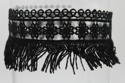 Sexy Women Black Fringes Tassel Fabric Fashion Jewelry Choker Necklace Wide Band - Picture 4 of 10