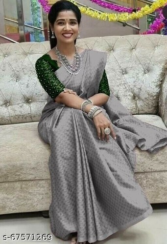 Grey Saree Bollywood Sari Indian Silk 