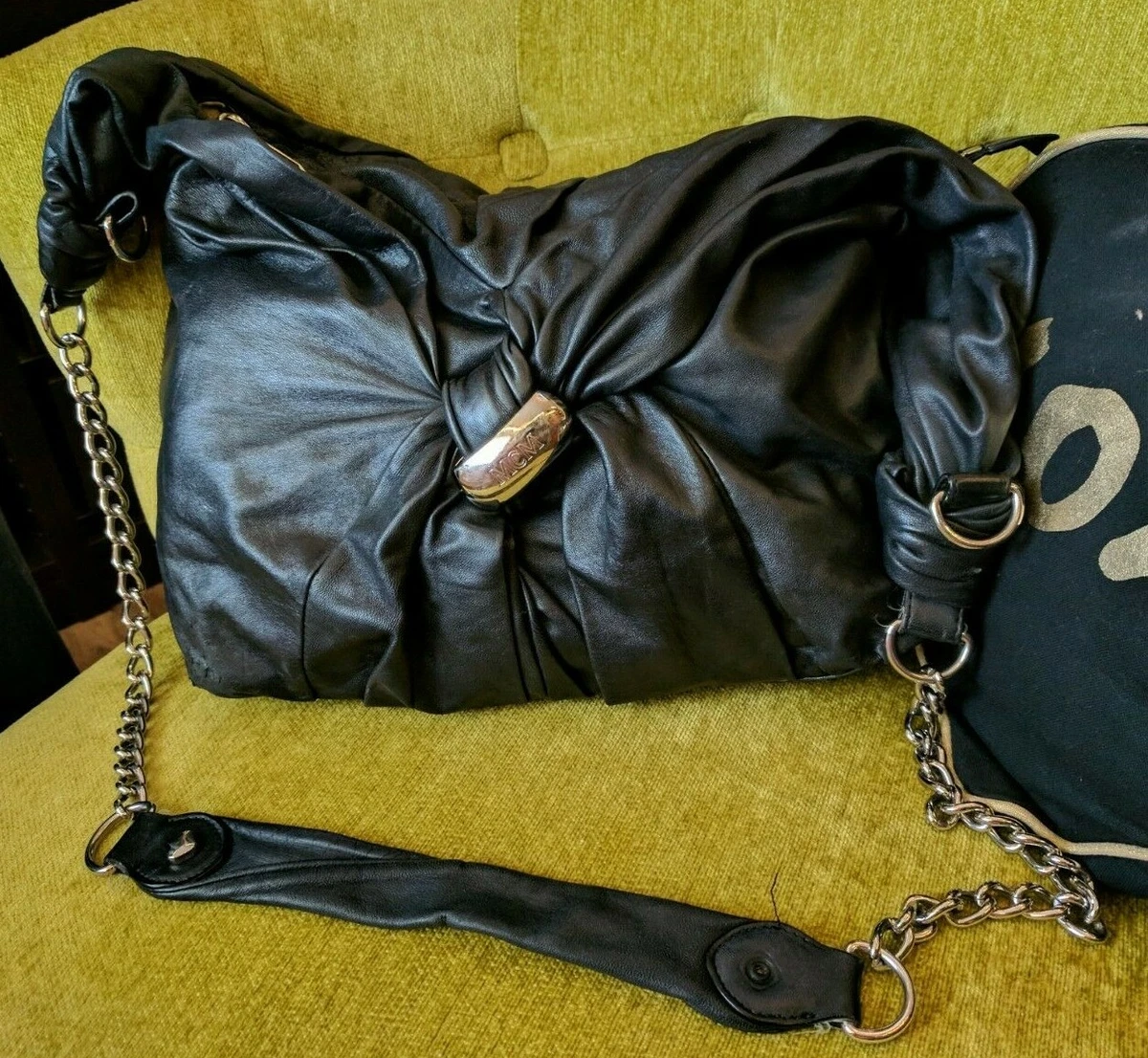 MCM Black Soft Leather Shoulder Bag Purse Made in Italy Chain HTF hard to find