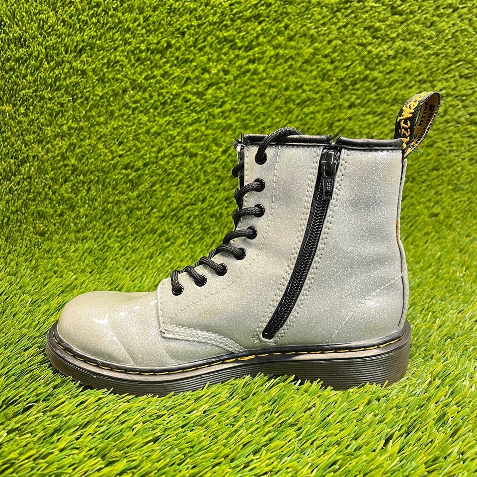 Botas Dr. Martens 1460 Brillo Niñas Talla 3Y Gris Negro Clásicas Exterior Cremallera Lateral Foto 2 de 4