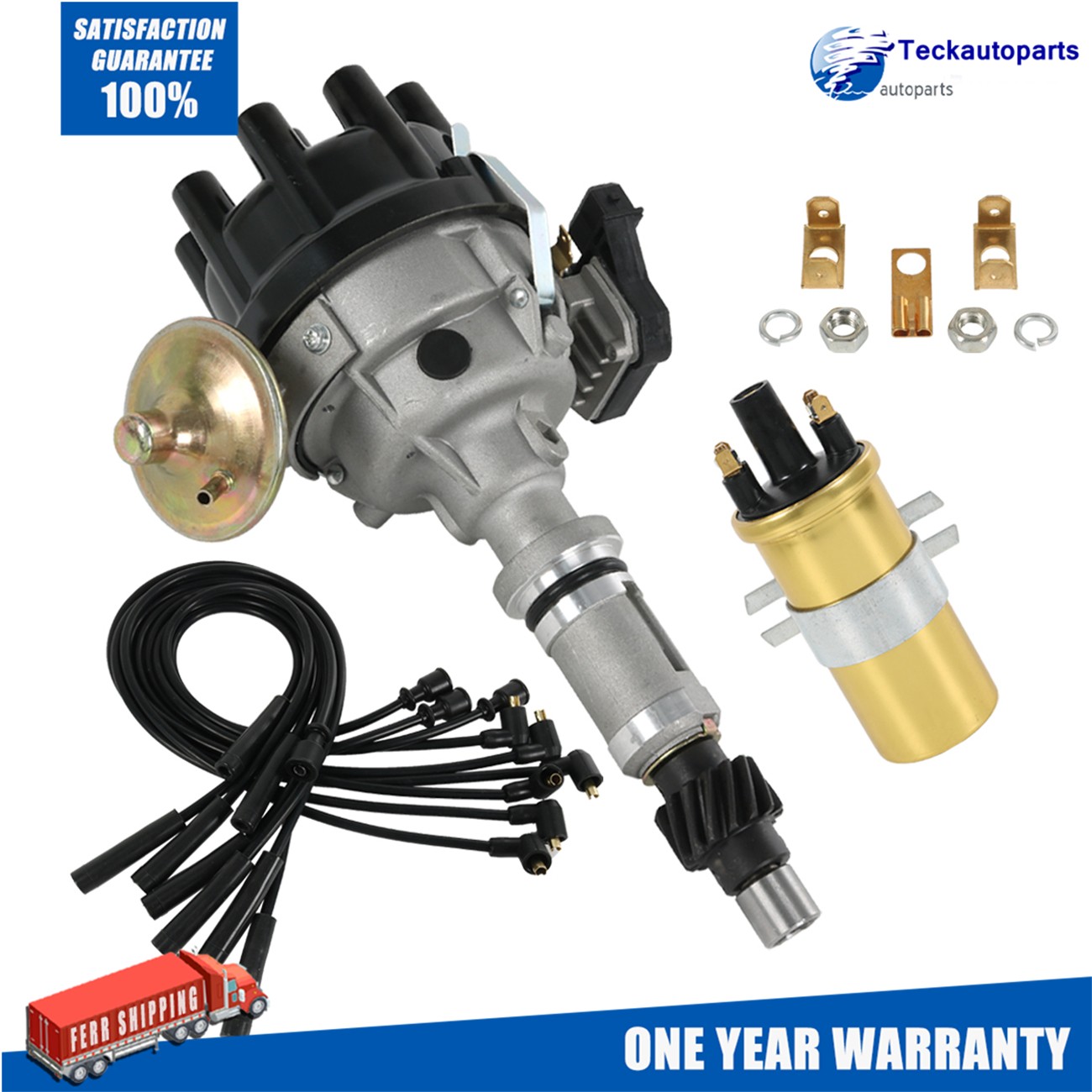 Distributor Ignition Coil For Land Rover V8 35D With Black 8mm HT Leads 3.5 3.9