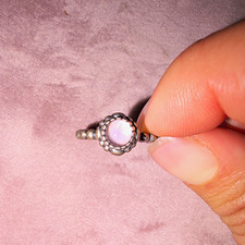 PANDORA 925 Sterling Silver Size 50 Beaded Band Ring Round Purple Stone