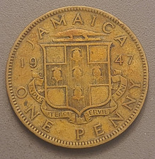 1947 Jamaica 1 One Penny Coin -Nickel-Brass - King George VI - Low Mintage!