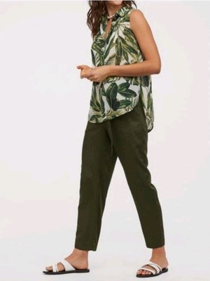 H&M Tropical Sheer Chiffon Top L 14 Botanical Leaf Sheer Button Front Resort Nwt