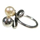 MID CENTURY MODERNIST 800 SILVER ITALIAN CULTURED AKOYA PEARL RING Sz 6 1/2-3/4
